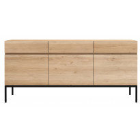 BUFFET LIGNA, Pied métal noir, 3 portes, Chêne d