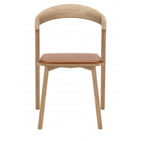 CHAISE BOK EN CHÊNE, Avec revêtement, Cuir cognac d