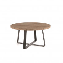 Table ronde FANNY, Structure en acier noir, Plateau en teck recyclé, Ø 160 cm