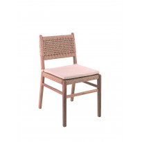 Chaise de jardin GALDANA, Teck recyclé massif et osier, Avec coussin écru