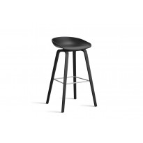 Tabouret AAS32 HIGH de Hay, H.74, Pieds en chêne noir, Repose-pieds inox, Black 2.0
