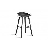 Tabouret AAS32 HIGH de Hay, H.74, Pieds en chêne noir, Repose-pieds noir, Black 2.0
