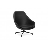 Fauteuil pivotant About A Lounge AAL91 de Hay, Base aluminium noir, Cuir Sierra SI1001