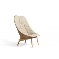 Fauteuil lounge UCHIWA QUILT de Hay, Pieds en chêne vernis naturel, Bolgueri LGG60 / Sense nougat