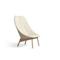 Fauteuil lounge UCHIWA QUILT de Hay, Pieds en chêne vernis naturel, Flamiber cream A5 / Canvas 244