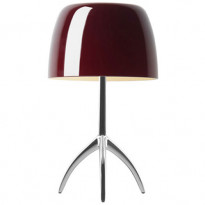 LAMPE A POSER LUMIERE PICCOLA ON/OFF, Pied Chrome Noir, Diffuseur Cerise de FOSCARINI