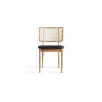 CHAISE SANS ACCOUDOIRS CANNAGE, Finition chêne naturel, Cuir noir de RED EDITION