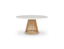 TABLE BASSE FAN Ø 90 cm, Piètement naturel, Plateau marbre blanc de TOM DIXON